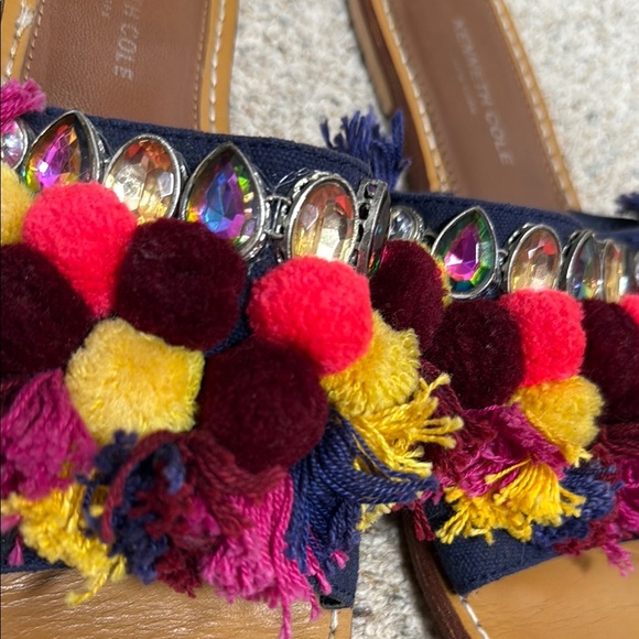 Kenneth Cole Women's Multicolor Pom Pom & Rhinestone Slide Sandals - Picture 8 of 11